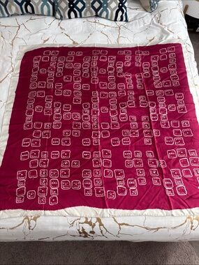 St. John Deep Magenta Silk Scarf with White Geometric Squares